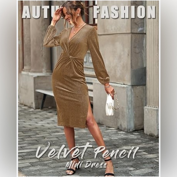 ININ Women's Velvet Dress Long Sleeve Velvet Wrap Dress Fall Winter Bodycon - Picture 1 of 7